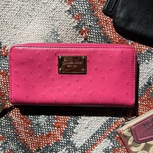 Pink ostrich Michael kors zip around wallet